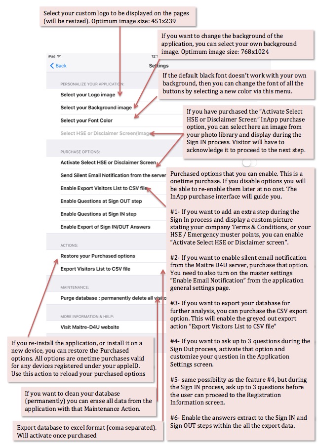 Visitors Log Book Options and In-App Purchases
