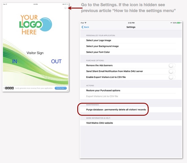 Reset the list of Visitors and clean any history
