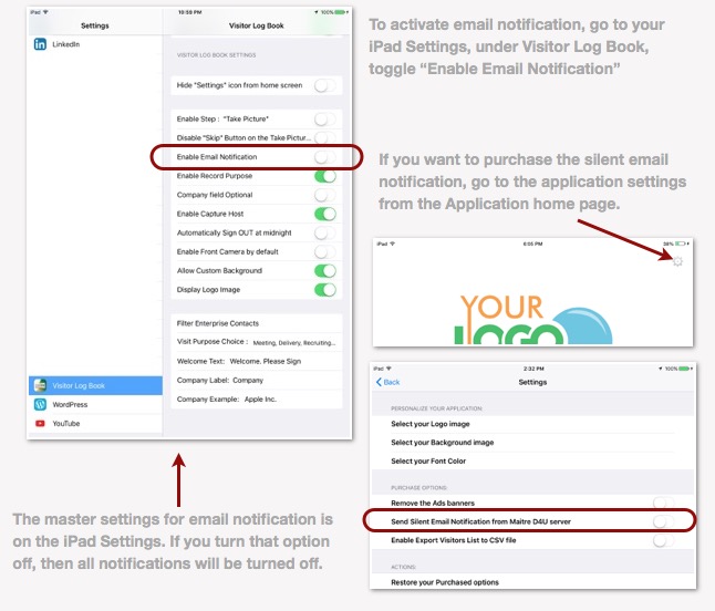 Configure Email Notification on the Visitors Log Book